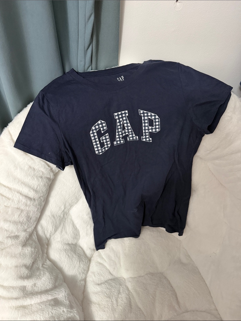 GAP Navy Blue Gingham Logo Short Sleeve Tee